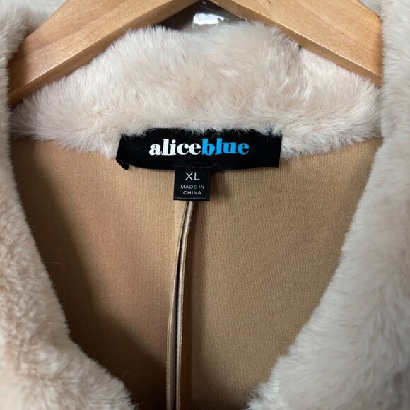 Alice Blue Faux Suede Beige Long Coat with Faux Fur Collar and Belt Womens XL - Picture 6 of 14